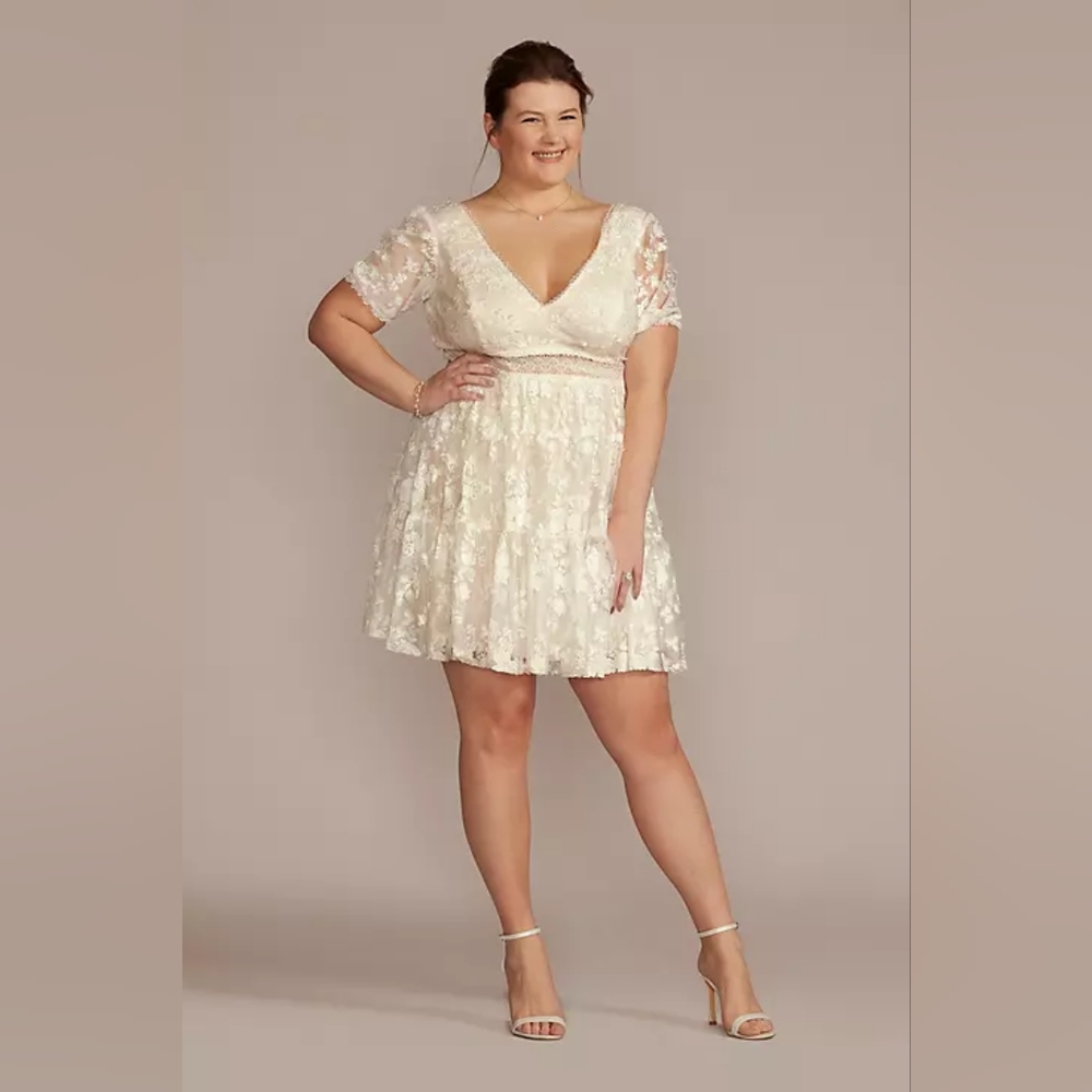 DB STUDIO 3d floral lace v-neck short dress